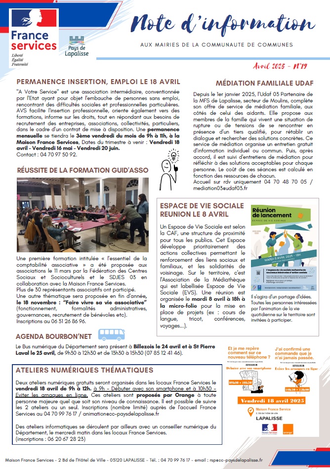 Lettre d'informations 2025 - N°19 Maison France Services Pays de Lapalisse 